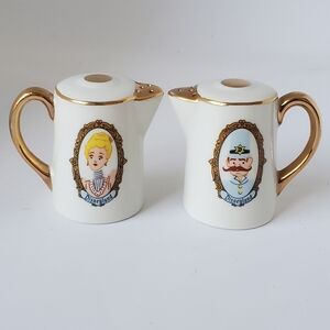 Vintage Disneyland Porcelain Pitcher Salt & Pepper Shakers Gold Accents Disney